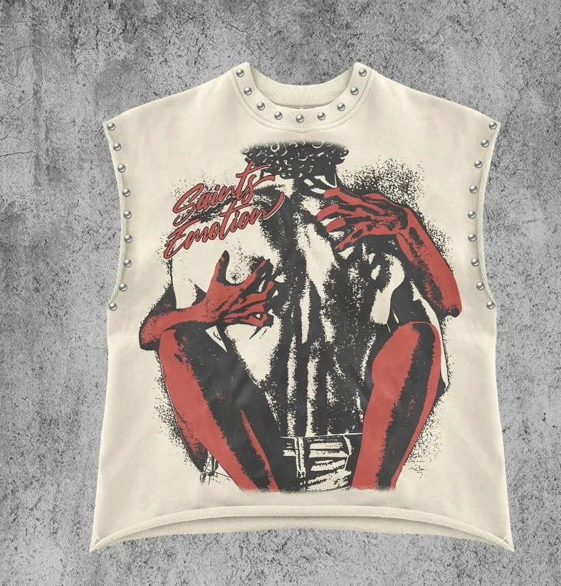 Men and women Y2k personalized trendy retro cotton sleeveless vest summer street punk beach style casual daily versatile top