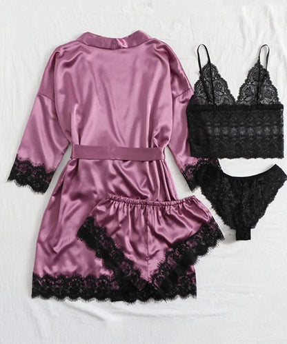 Blush Elegance Satin Lace Pajama Set