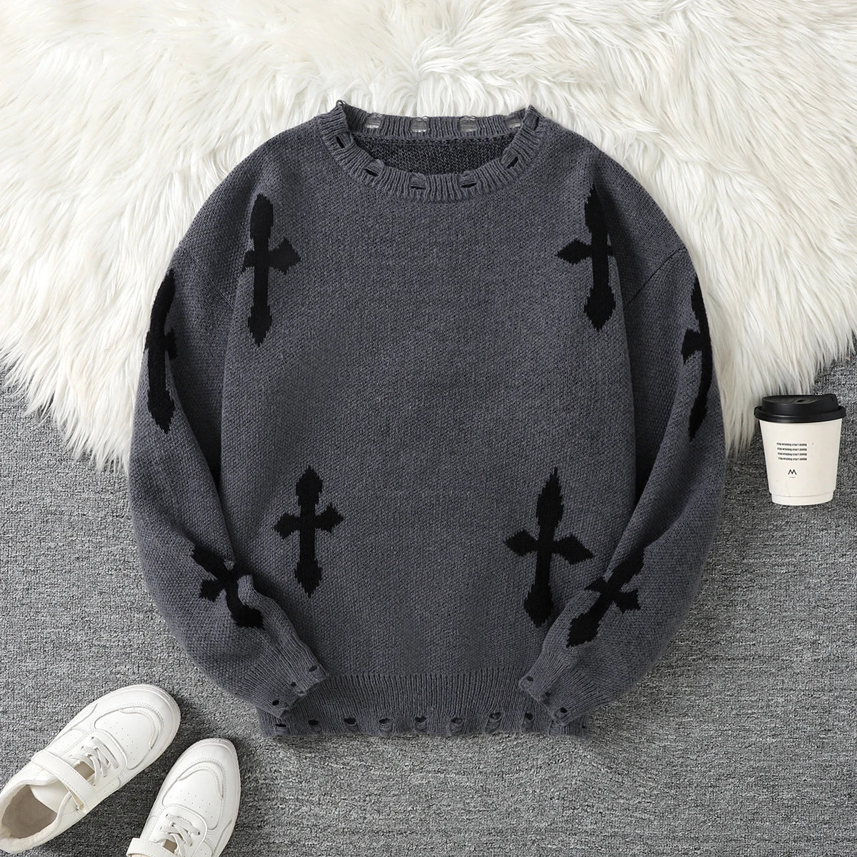 Gothic Cross Oversized Sweater