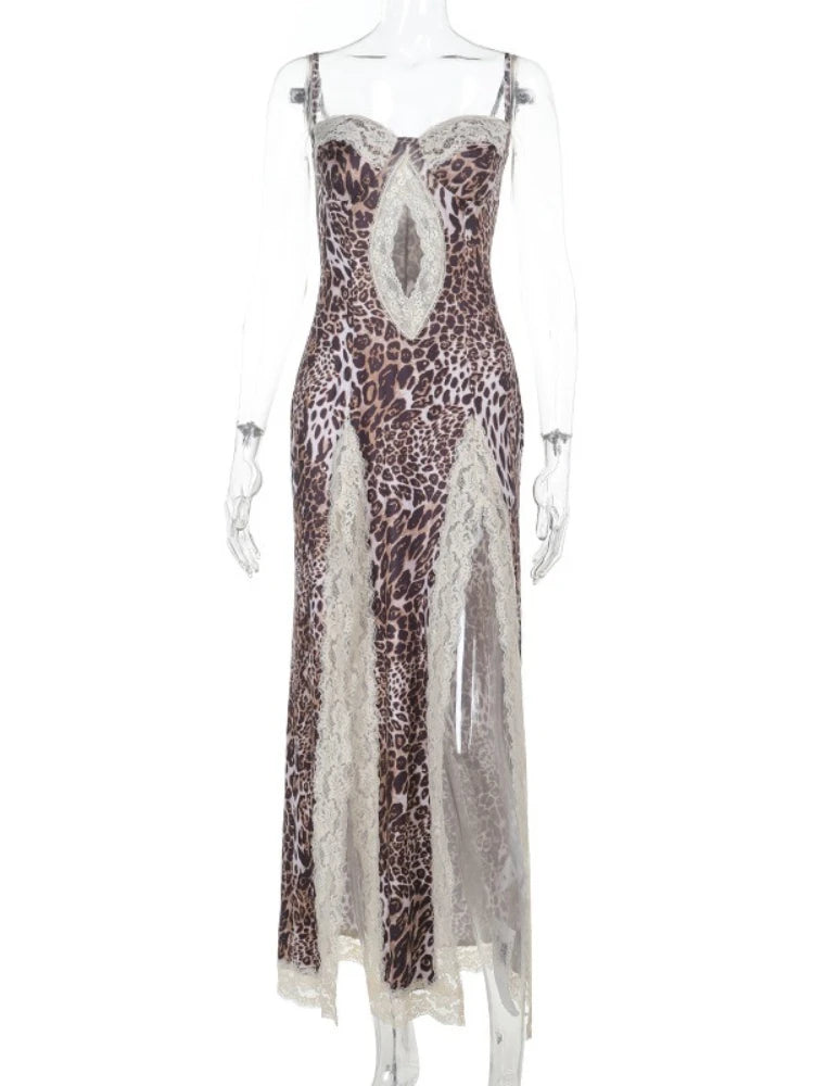 Women's Lace Panel High Slit Maxi Dress