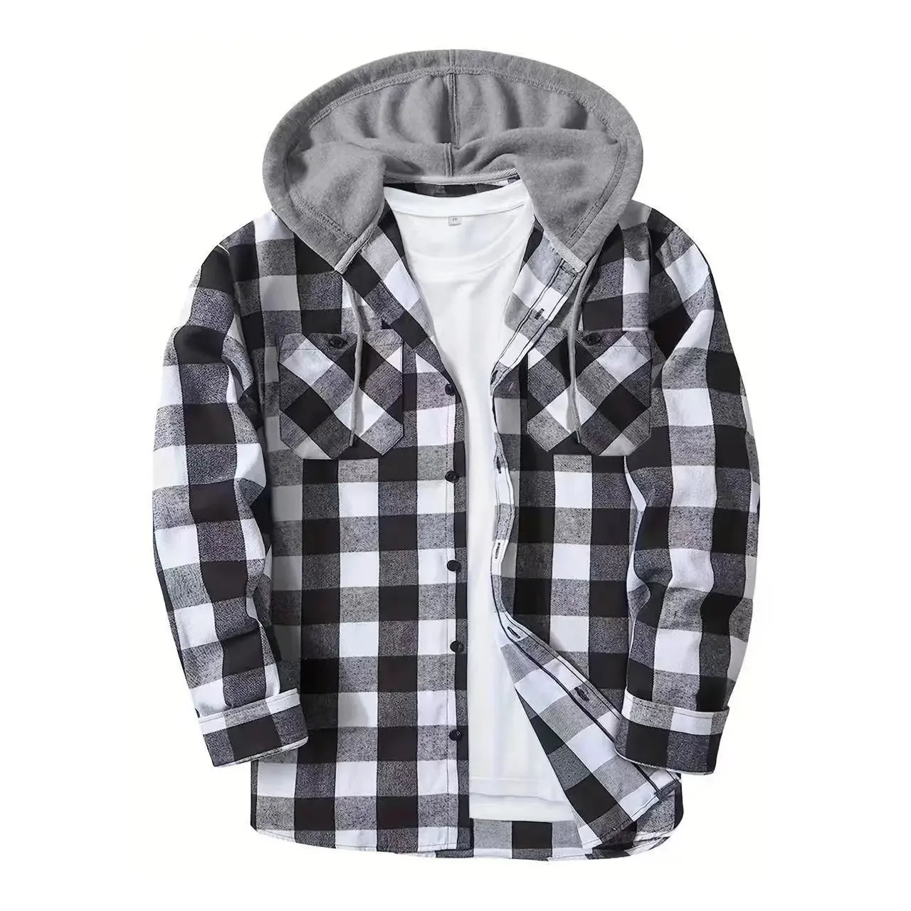 Jacket Hooded Plaid Style