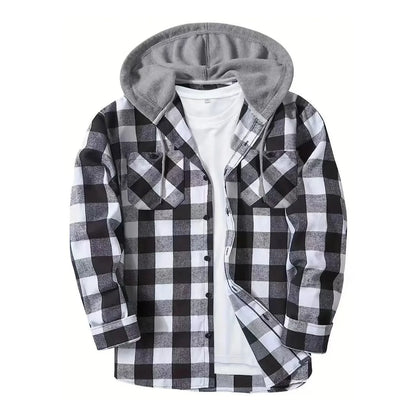 Jacket Hooded Plaid Style