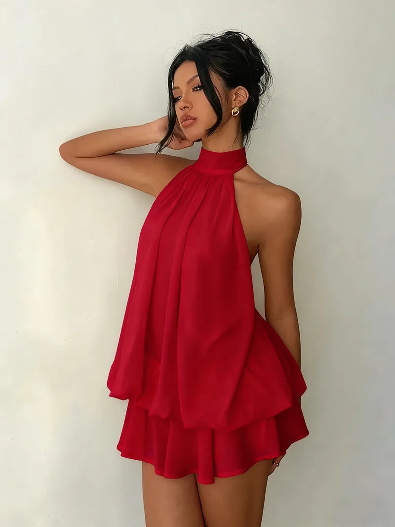 Ivory Halter Ruffle Mini Dress
