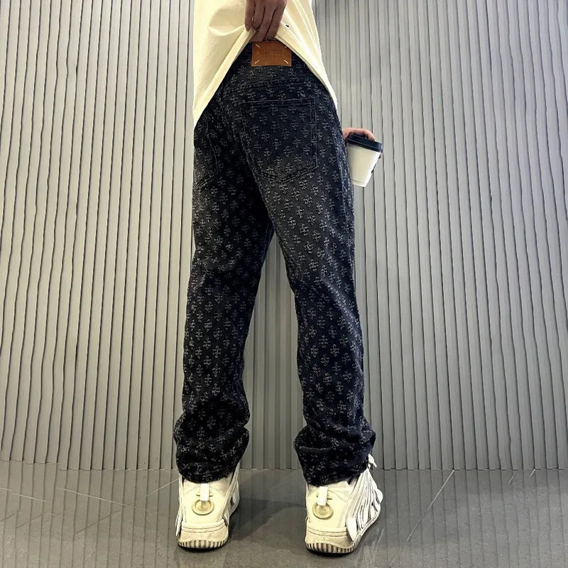 Luxury Pattern Washed Denim Jeans