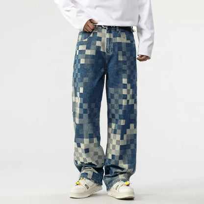 Retro Mosaic Wide-Leg Jeans