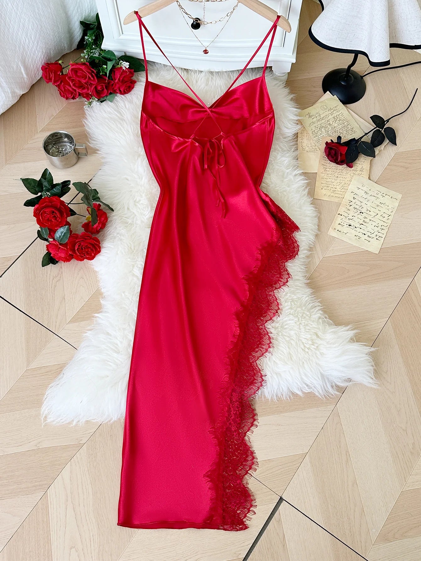 Luxury Red Satin Nightgown