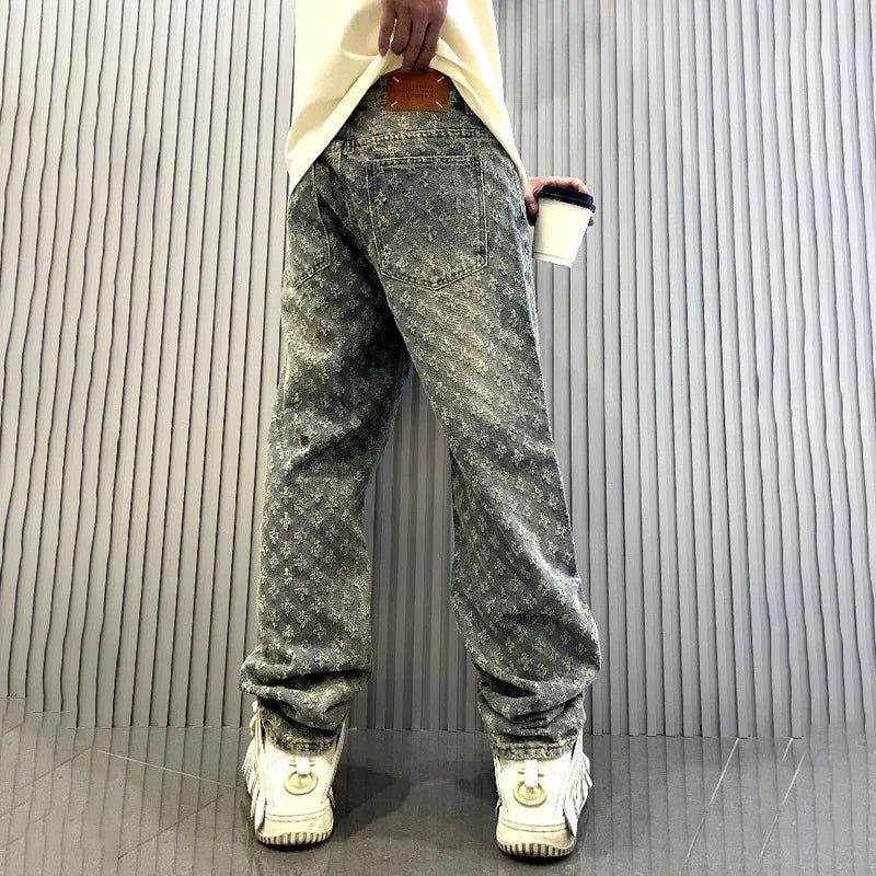 Luxury Pattern Washed Denim Jeans