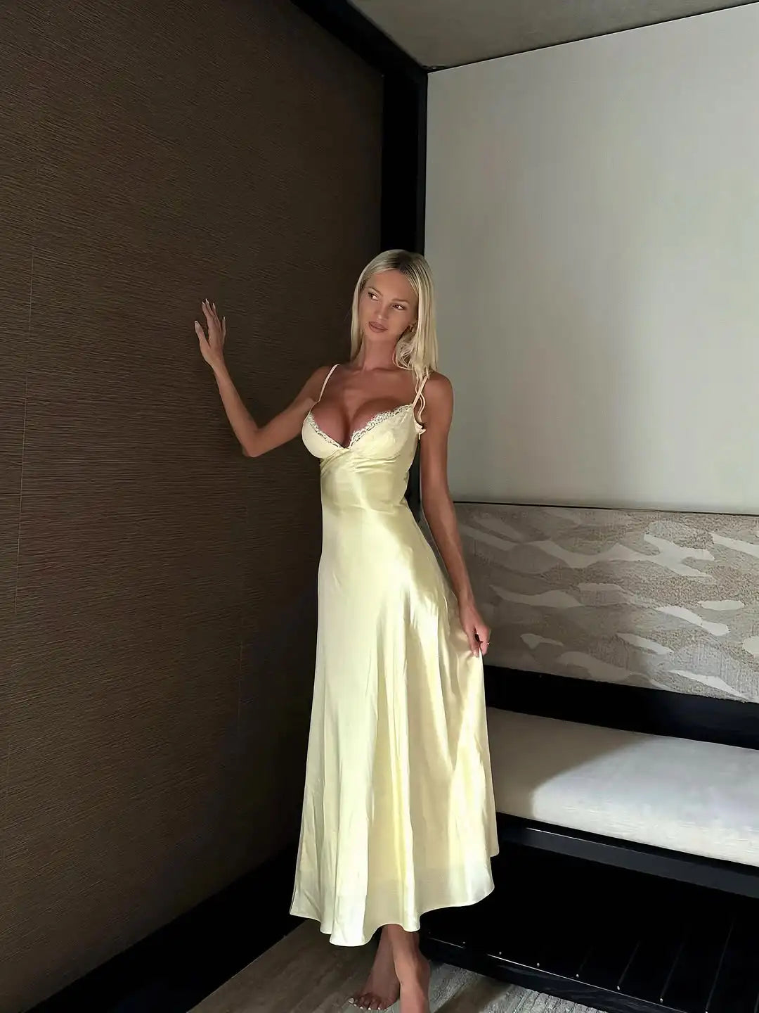 Champagne Lace Slip Maxi Dress