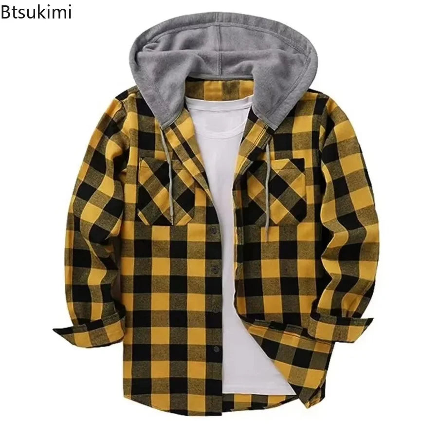 Jacket Hooded Plaid Style