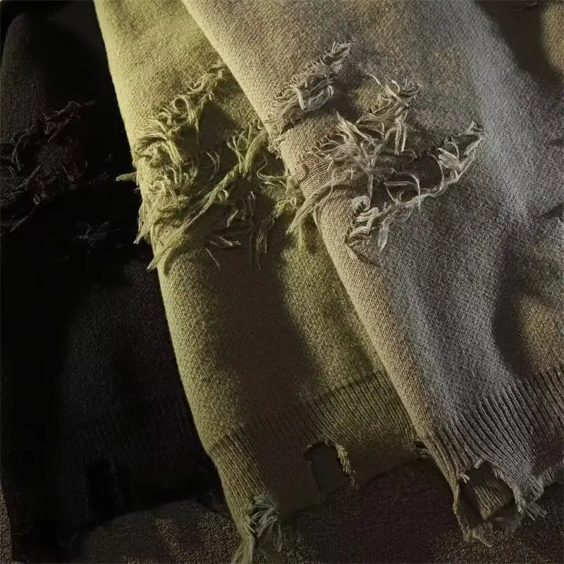 Olive Grunge Ripped Sweater