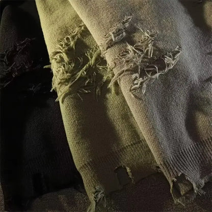 Olive Grunge Ripped Sweater