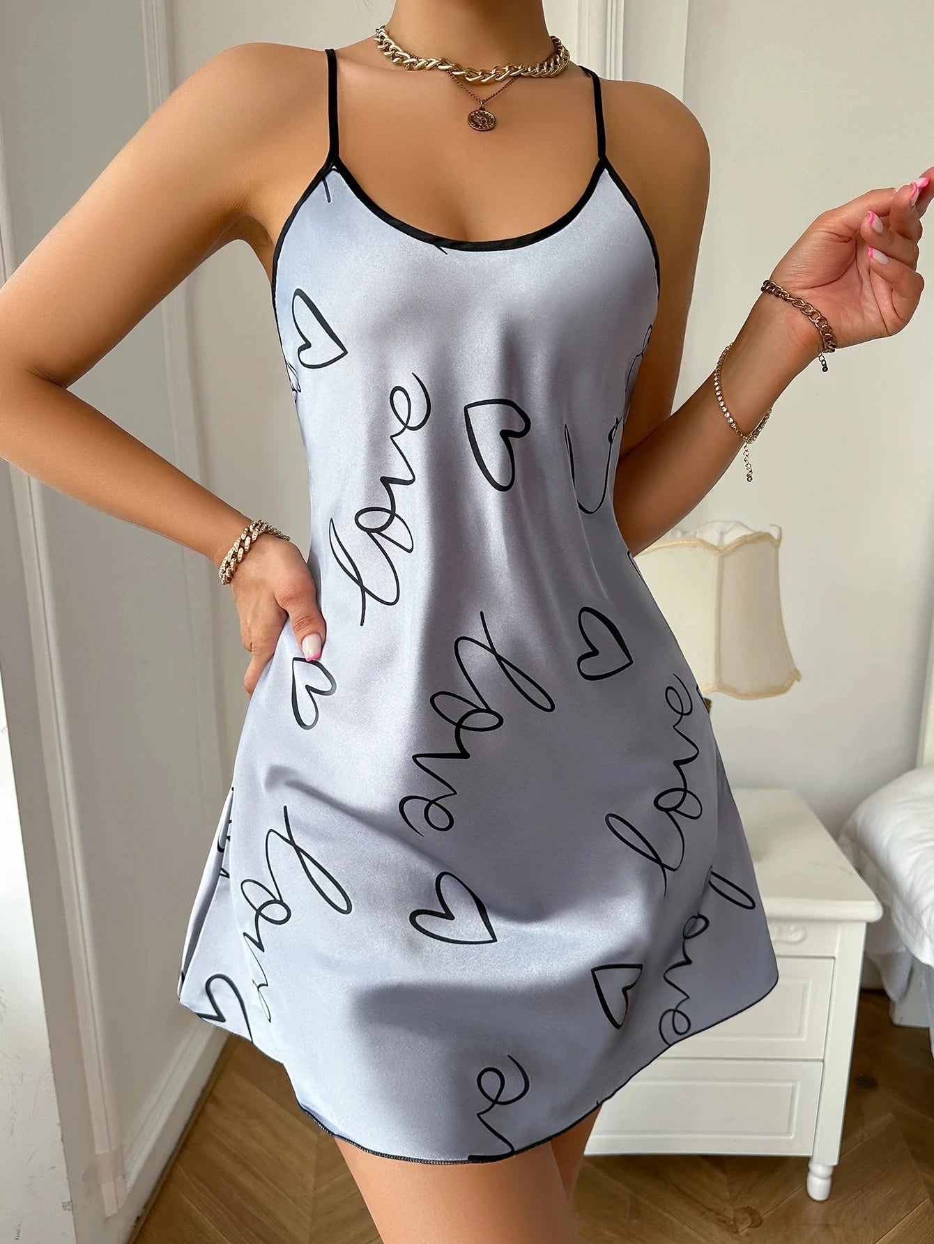 Love Script Satin Nightdress