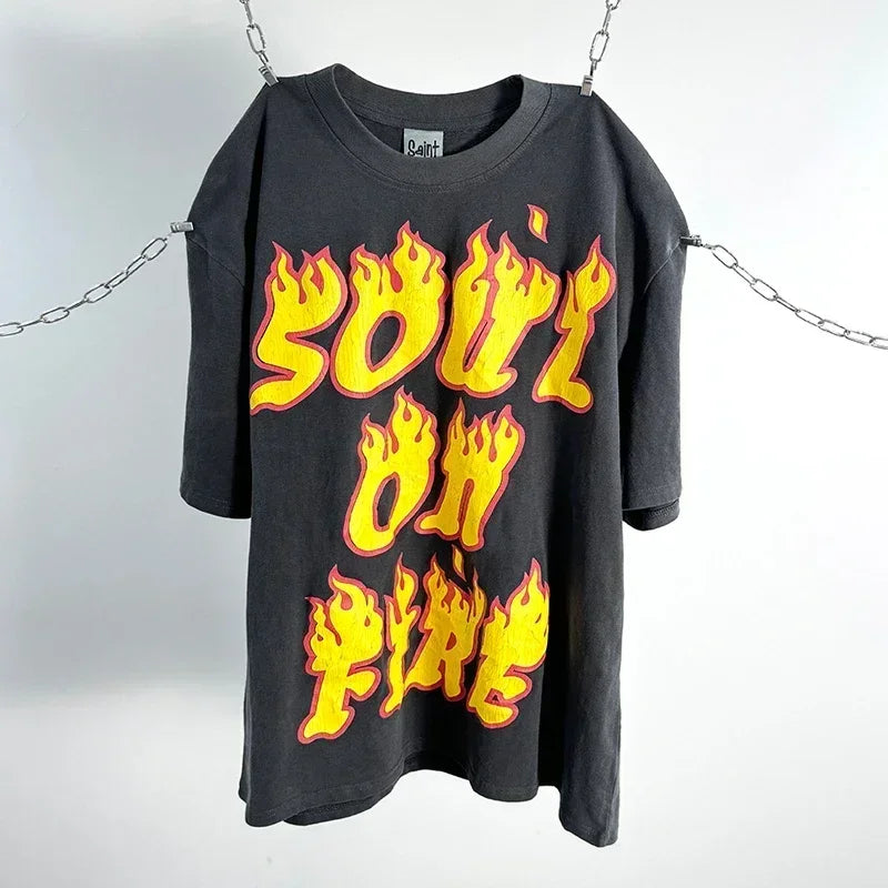 Hip Hop Vintage Washed Black Damaged Hole SAINT HOLY LOVE PRAY Sleeveless T Shirt Top Men Women High Quality Oversized T-Shirt