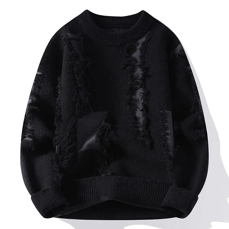 Crimson Slash Distressed Sweater