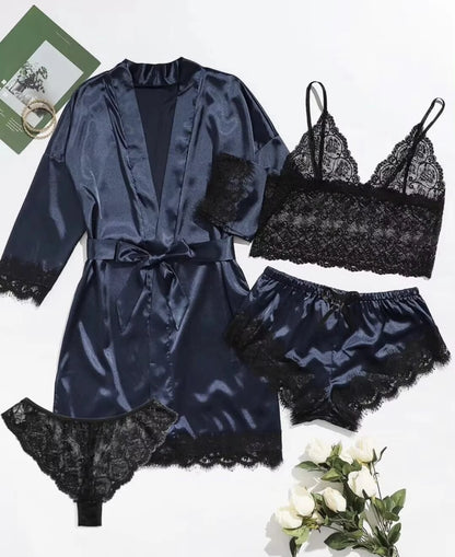 Blush Elegance Satin Lace Pajama Set