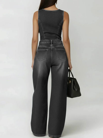 Black Denim Wide-Leg Jumpsuit