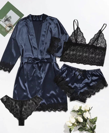 Blush Elegance Satin Lace Pajama Set
