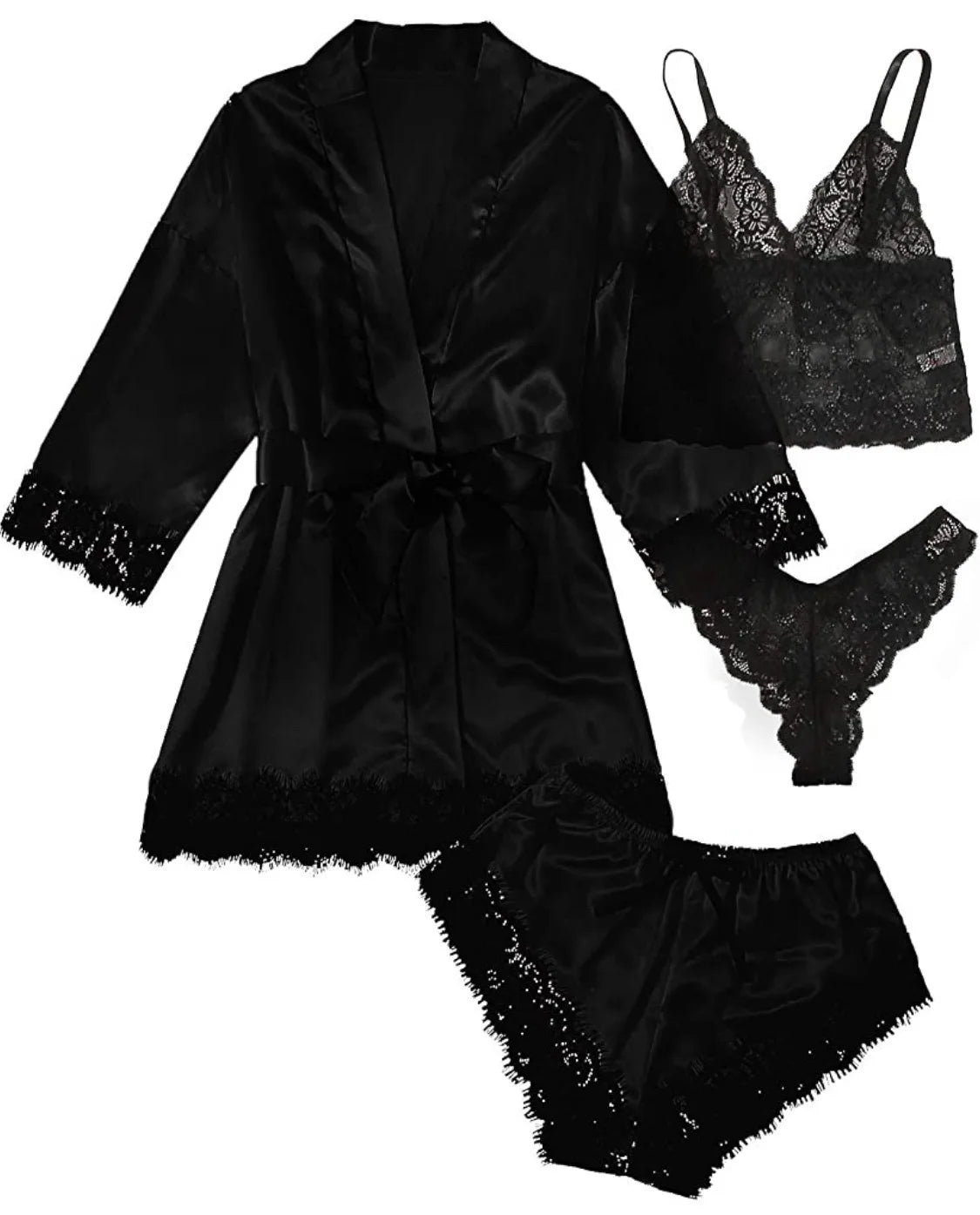 Blush Elegance Satin Lace Pajama Set