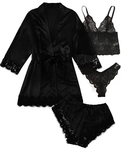 Blush Elegance Satin Lace Pajama Set