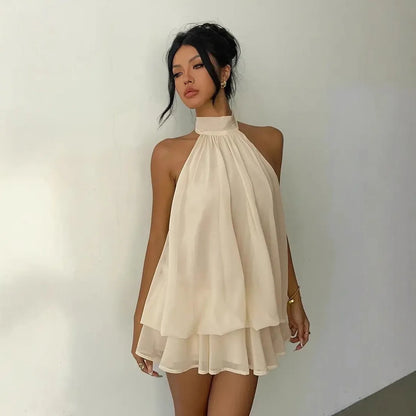 Ivory Halter Ruffle Mini Dress