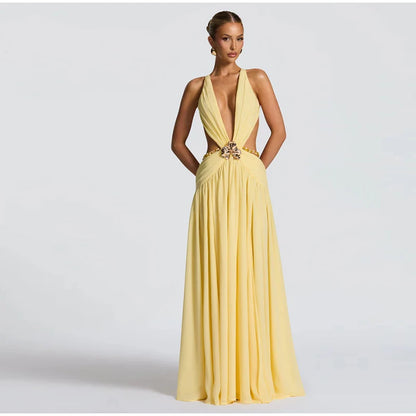 Women's Elegant Leopard Print Halter Maxi Dress