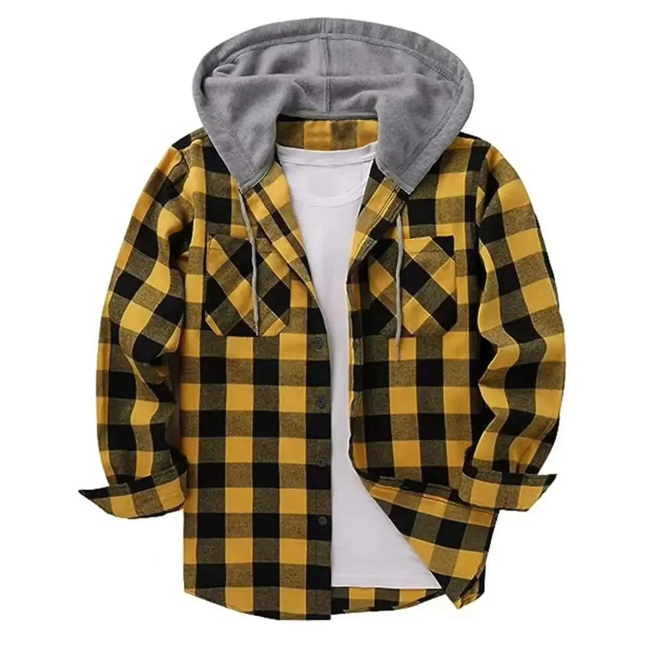 Jacket Hooded Plaid Style
