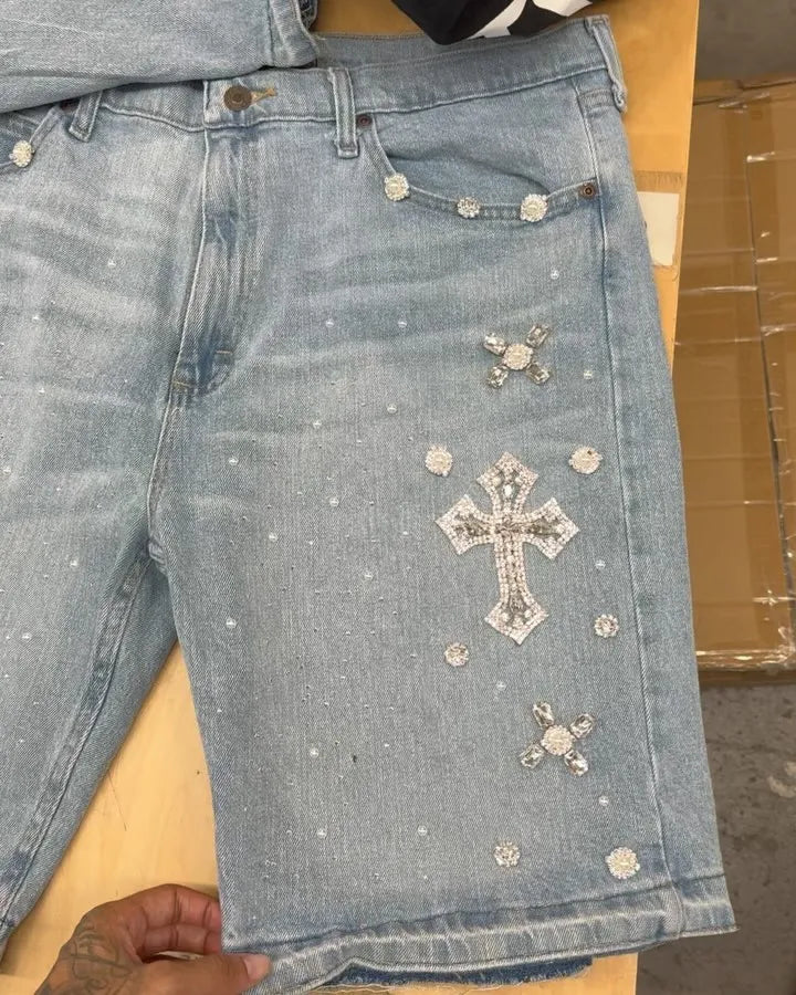 Short Jean Cross Crystal