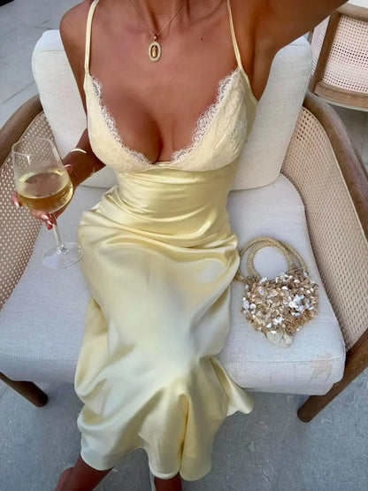 Champagne Lace Slip Maxi Dress