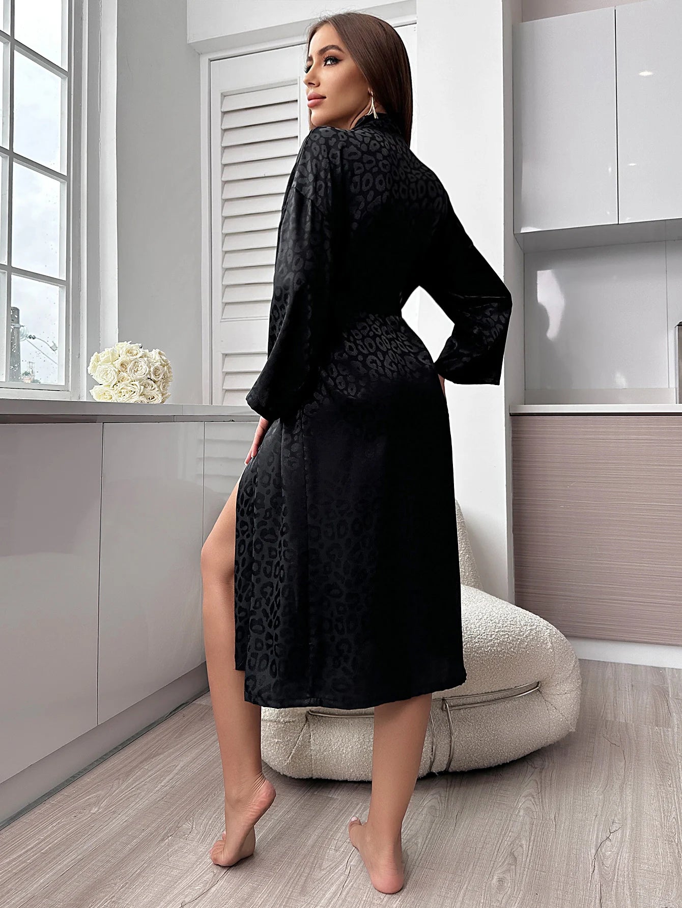 Luxury Black Satin Lounge Robe