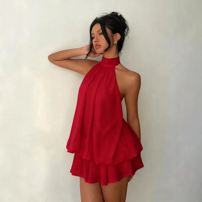 Ivory Halter Ruffle Mini Dress