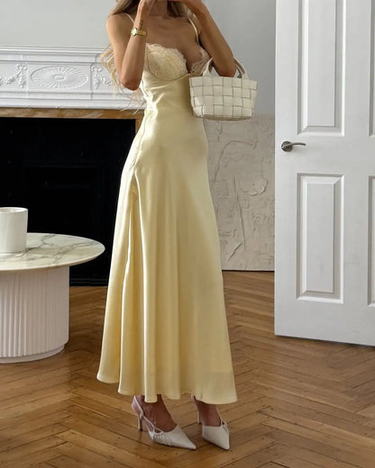 Champagne Lace Slip Maxi Dress