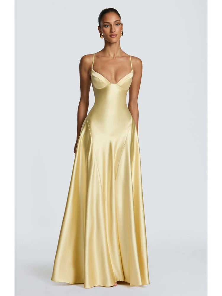 Elegant Spaghetti Strap Satin Dress