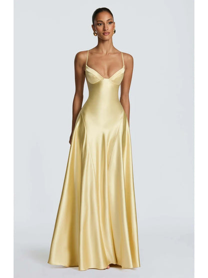 Elegant Spaghetti Strap Satin Dress