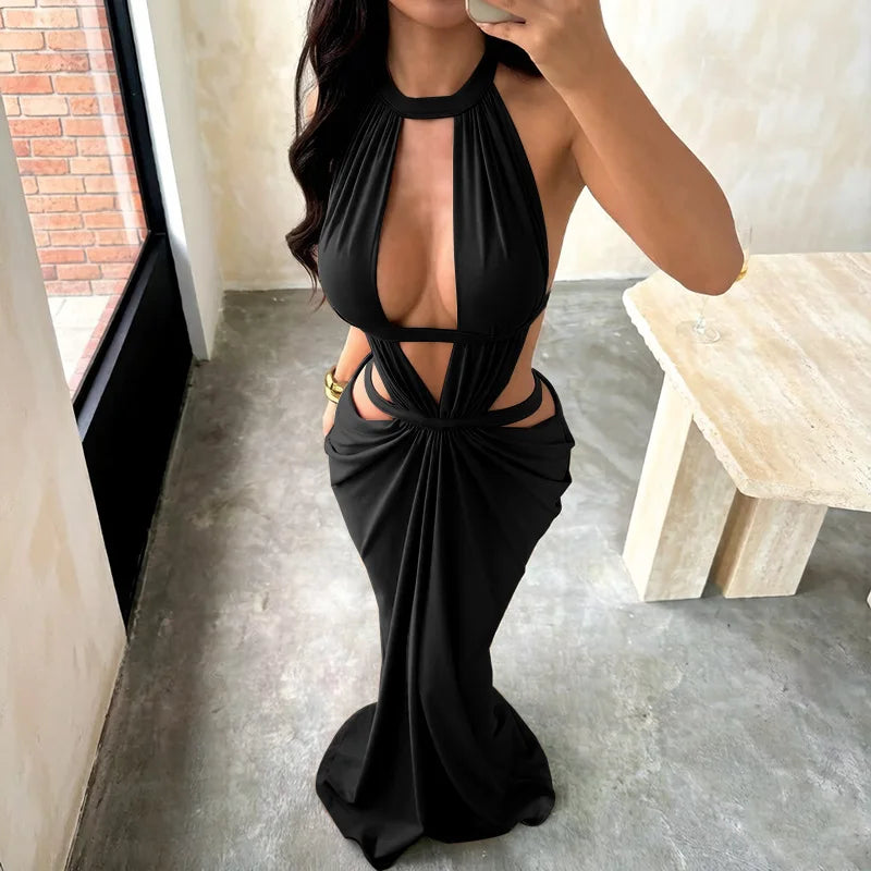 Women's Backless Halter Maxi Dress