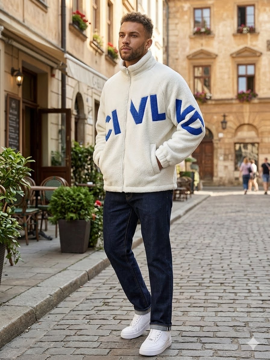 Men's Full Size Fleece Letter Graphic Zip Up Jacket Plus Size